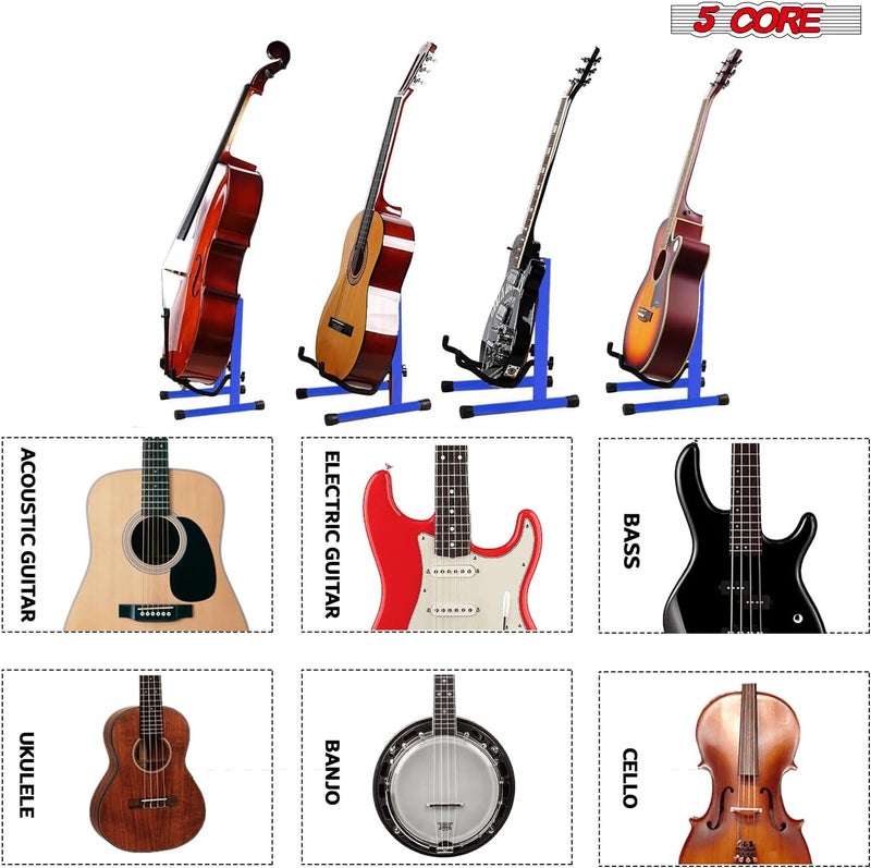 5 Core Guitar Stand A Frame w Soft Foam Arms Non-Slip Rubber Support for Acoustic Electric Bass Guitar Ukulele & Banjo Stand - GSS BLU - Image 4